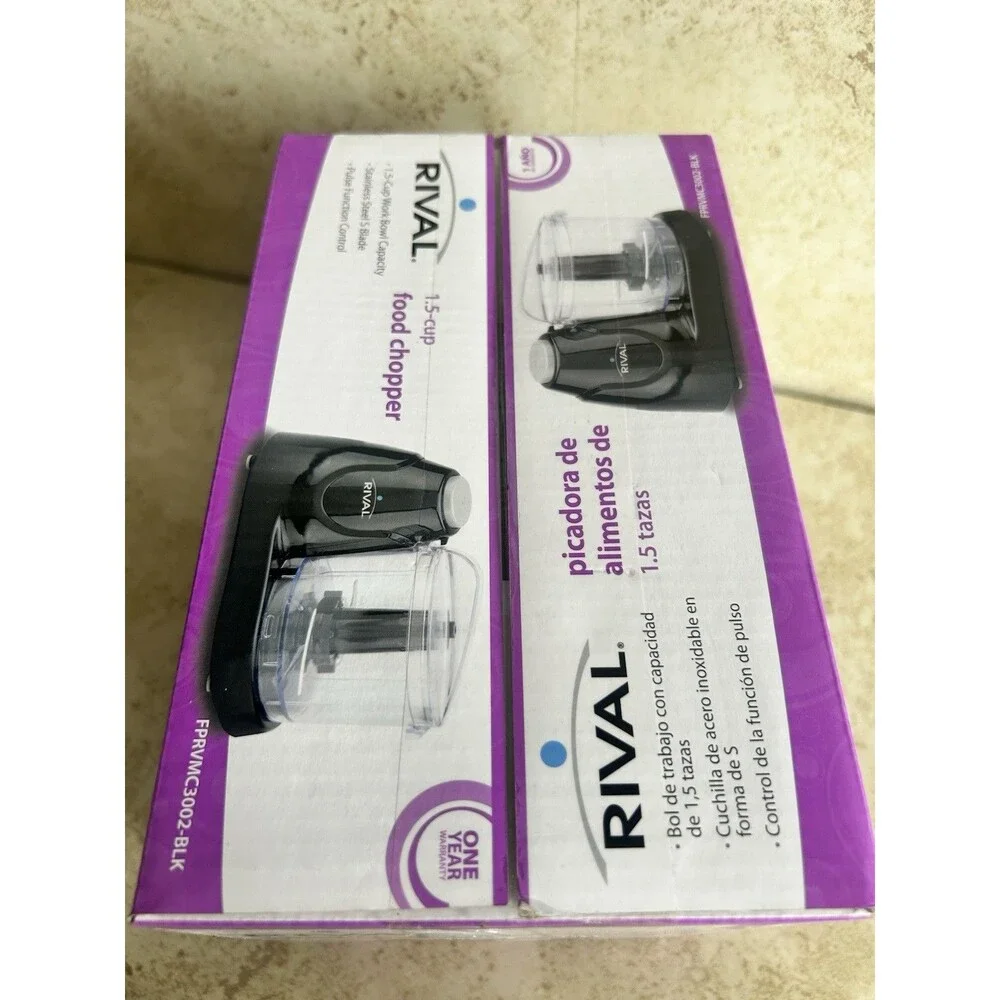 Rival 1.5 Cup Push-Function Food Chopper Black w/ Bowl Lid SS Blade FPRVMC3002
